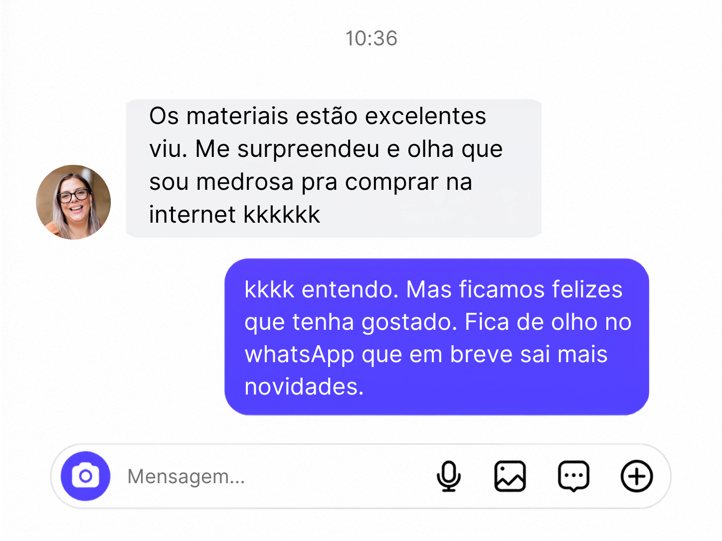 Print de conversa: leitora elogia os materiais