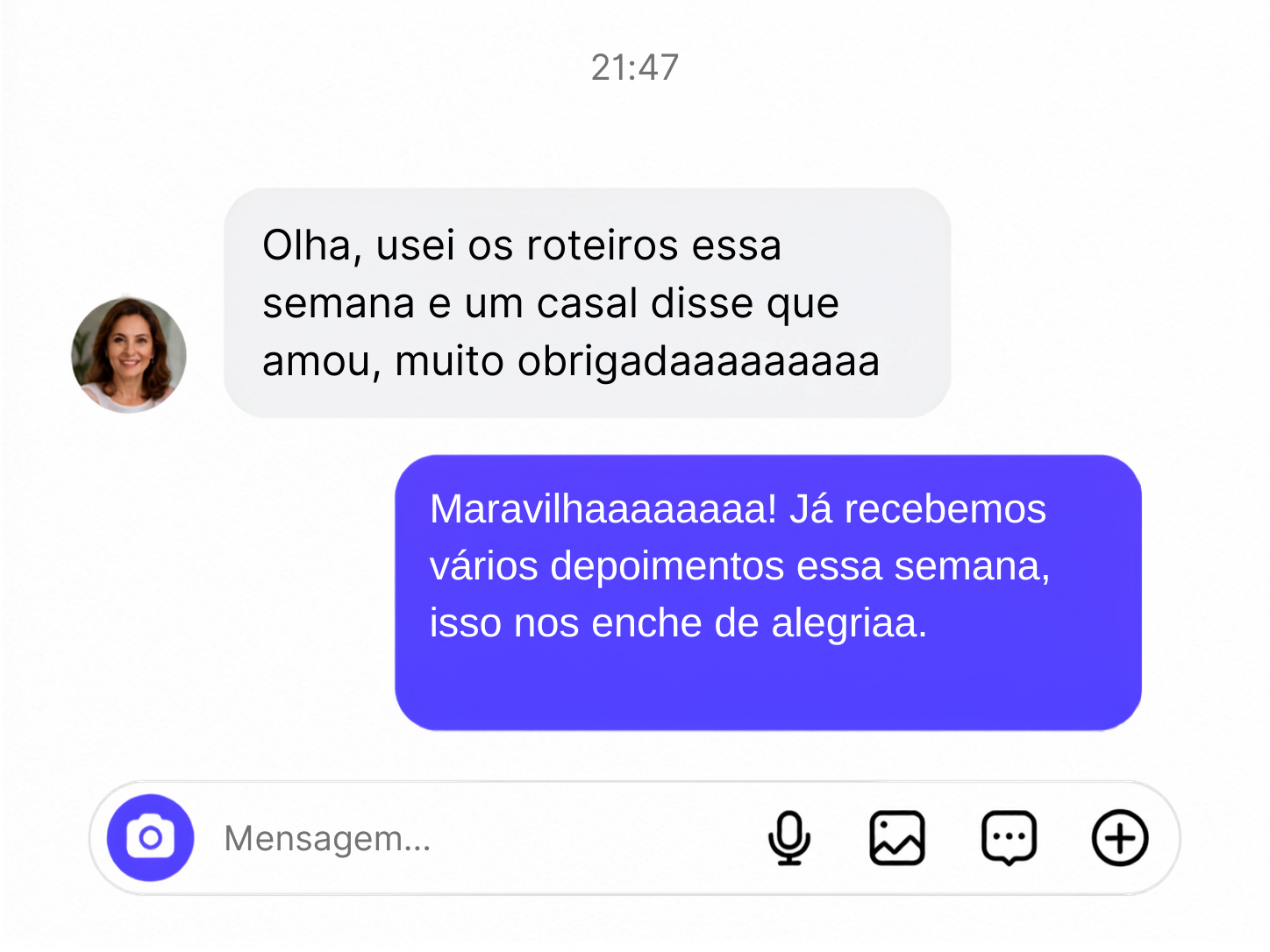 Print de conversa: leitora aplicou os roteiros com um casal